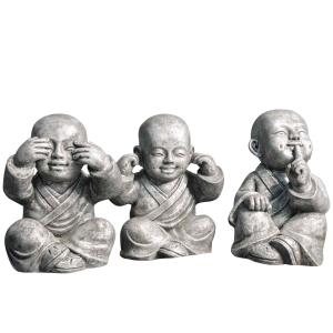 Statues moine de la sagesse patiné gris 40 cm