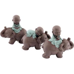 Statuette 3 bouddhas en polyrésine enfants sur éléphants