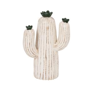 Statuette cactus en céramique blanche et verte H22