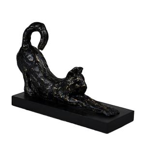 Statuette chat couché h 15 cm  bronze/or 22x8x15 cm
