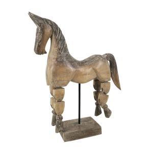 Statuette cheval jambes articulées en bois marron