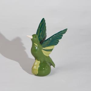 Statuette colobri en faïence verte H30