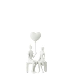 Statuette couple assis avec ballon en synthétique blanc 12x…
