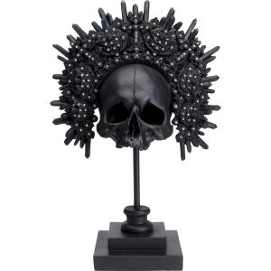 Statuette crâne avec couronne en polyrésine noire H49