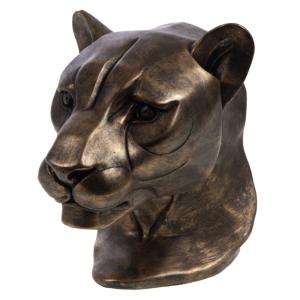 Statuette de décoration tête de panthère en résine or antiq…