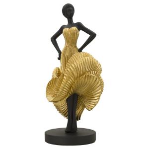 Statuette de femme en résine dorée 16,5x15x36 cm