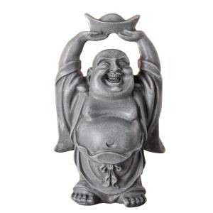 Statuette décoration zen Bouddha Rieur en résine gris - H12…