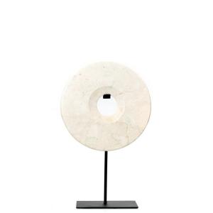 Statuette disque en marbre blanc H35 cm