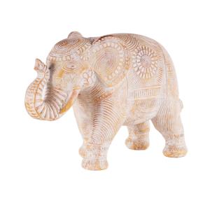 Statuette éléphant sculptée mandala marron blanchi H28