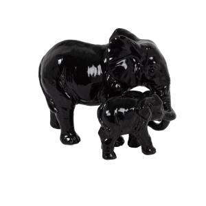 Statuette éléphants en grès noir H15