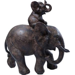 Statuette éléphants en polyrésine marron