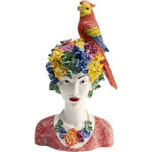 Statuette femme fleurs et perroquet en résine multicolore H…