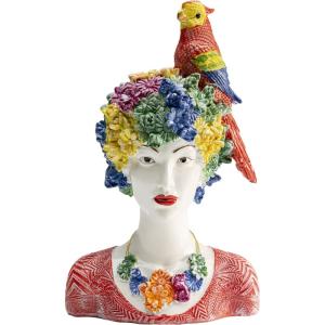 Statuette femme fleurs et perroquet en résine multicolore H…