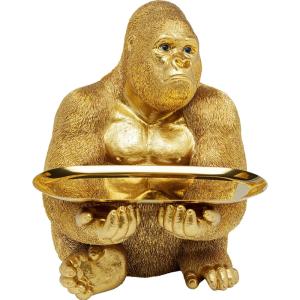 Statuette gorille avec plateau en polyrésine et acier doré