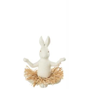 Statuette lapin assis avec raphia en résine multicouleur 20…