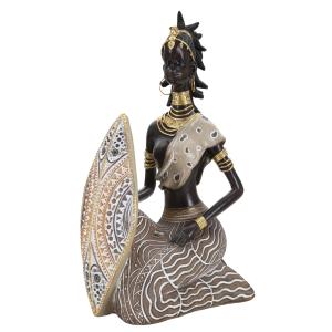 Statuette masai avec bouclier en résine marron 13,5x9x24,5…