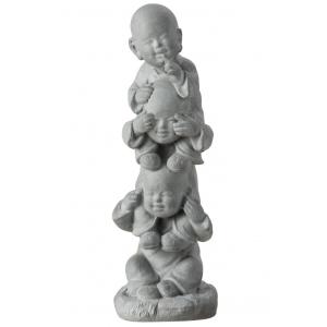 Statuette moines de la sagesse en céramique gris 21x21x58 c…