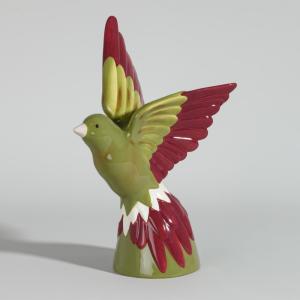 Statuette oiseau en faïence multicolore H28