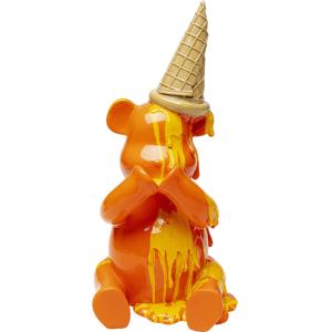 Statuette ours assis cornet de glace en polyrésine orange