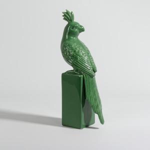 Statuette perroquet en faïence verte H28