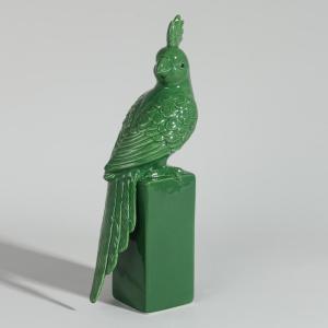 Statuette perroquet en faïence verte H34