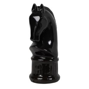 Statuette pion d'échecs cavalier en porcelaine noire H25