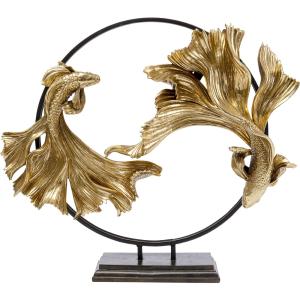 Statuette poissons combattants en polyrésine dorée et acier…