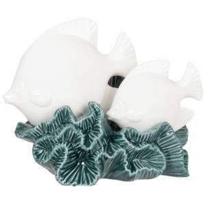 Statuette poissons et corail en porcelaine blanche et verte…