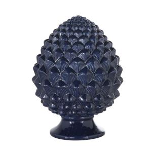 Statuette pomme de pin en faïence bleu nuit H35
