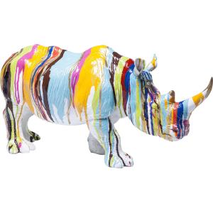 Statuette rhinocéros blanc coulées de peinture L55