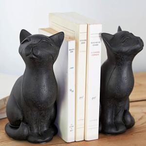 Statuette serres livres chats en résine noir