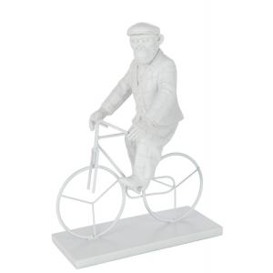 Statuette singe à vélo en synthétique blanc 26x14x34 cm