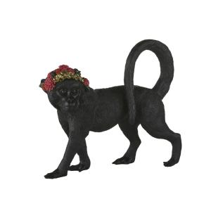 Statuette singe en métal noir et couronne de fleurs multico…