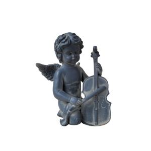 Statuette statue sculpture jardin ange guitare béton gris 2…