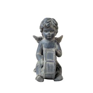 Statuette statue sculpture jardin ange tambour béton gris 2…