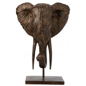 Statuette tête d'éléphant sur socle en résine marron 52x38x…