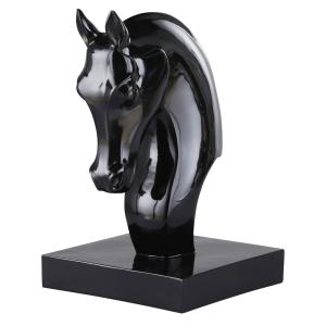 Statuette tête de cheval en polyrésine noire 27x36