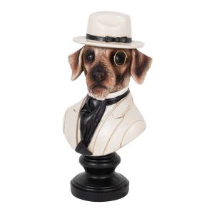 Statuette tête de chien beige, noir et rouge H30