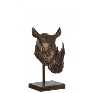 Statuette tête de rhinocéros en résine marron 22x31x43 cm