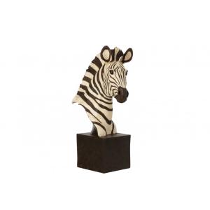 Statuette tête de zèbre sur socle en résine blanc 32x14x50…