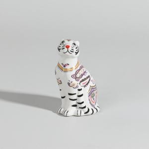 Statuette tigre en faïence multicolore H10