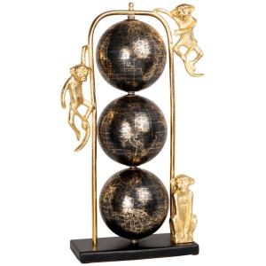 Statuette trio globes et singes noirs et dorés