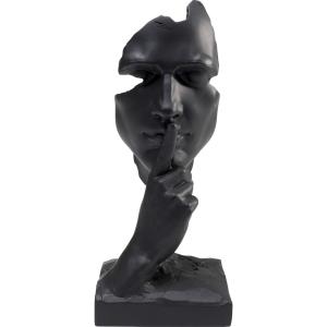 Statuette visage silence en polyrésine noire H31