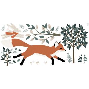 Sticker décor forêt, renard et lapin en Vinyle mat Orange 6…