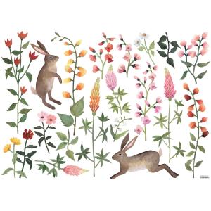 Sticker décora fleurs et lapins en Vinyle Multicolor 64x90c…