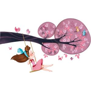 sticker mural balançoire fille pour enfant 66 x 110