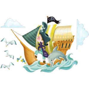 sticker mural bateau de pirates pour enfant
