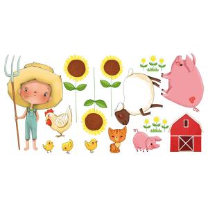 sticker mural petit garçon à la ferme pour enfant
