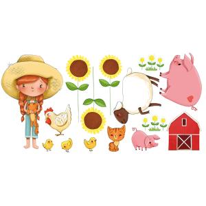 sticker mural petite fille à la ferme pour enfant