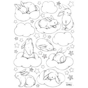Stickers bébé lapins et nuages en Vinyle mat Gris
